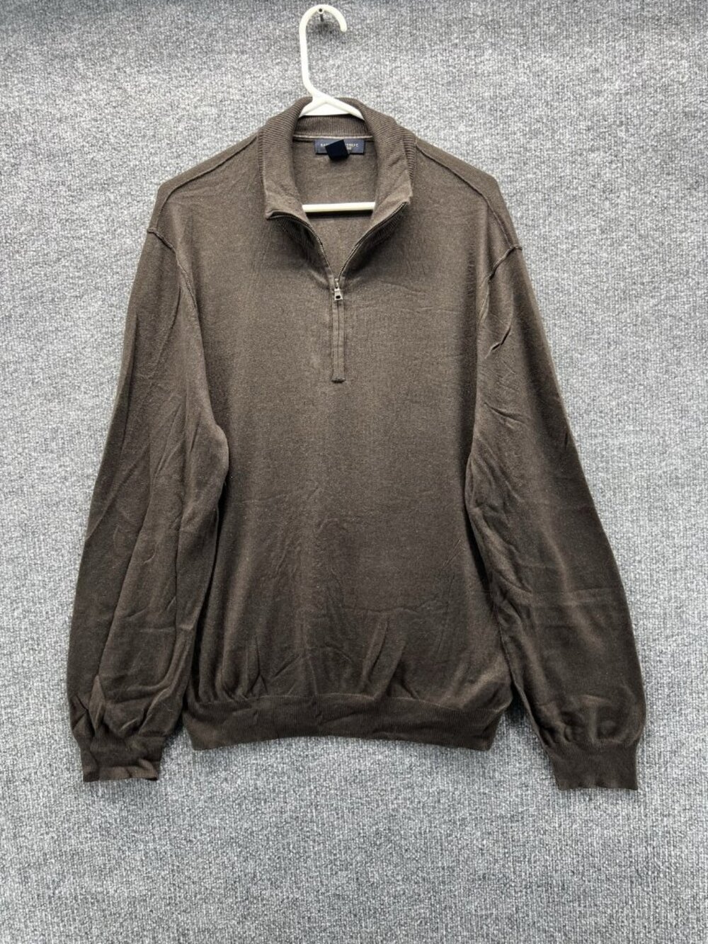 Banana Republic Sweater Men XL Brown 1/4 Zip Mock Neck Silk Cashmere Pullover